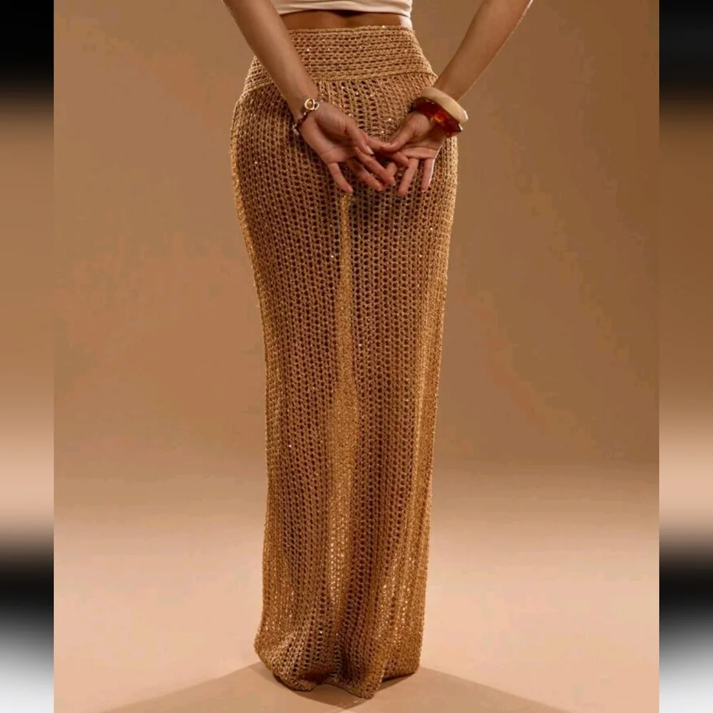 Classic Solid Color Fitted Knit Sweater & Mini Skirt, Casual & Fashionable,Maxi - Picture 2 of 5